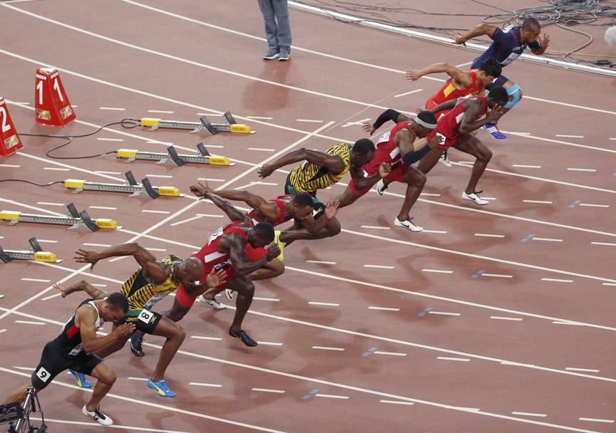 La gara ha inizio... Bolt non parte velocissimo (Reuters)
